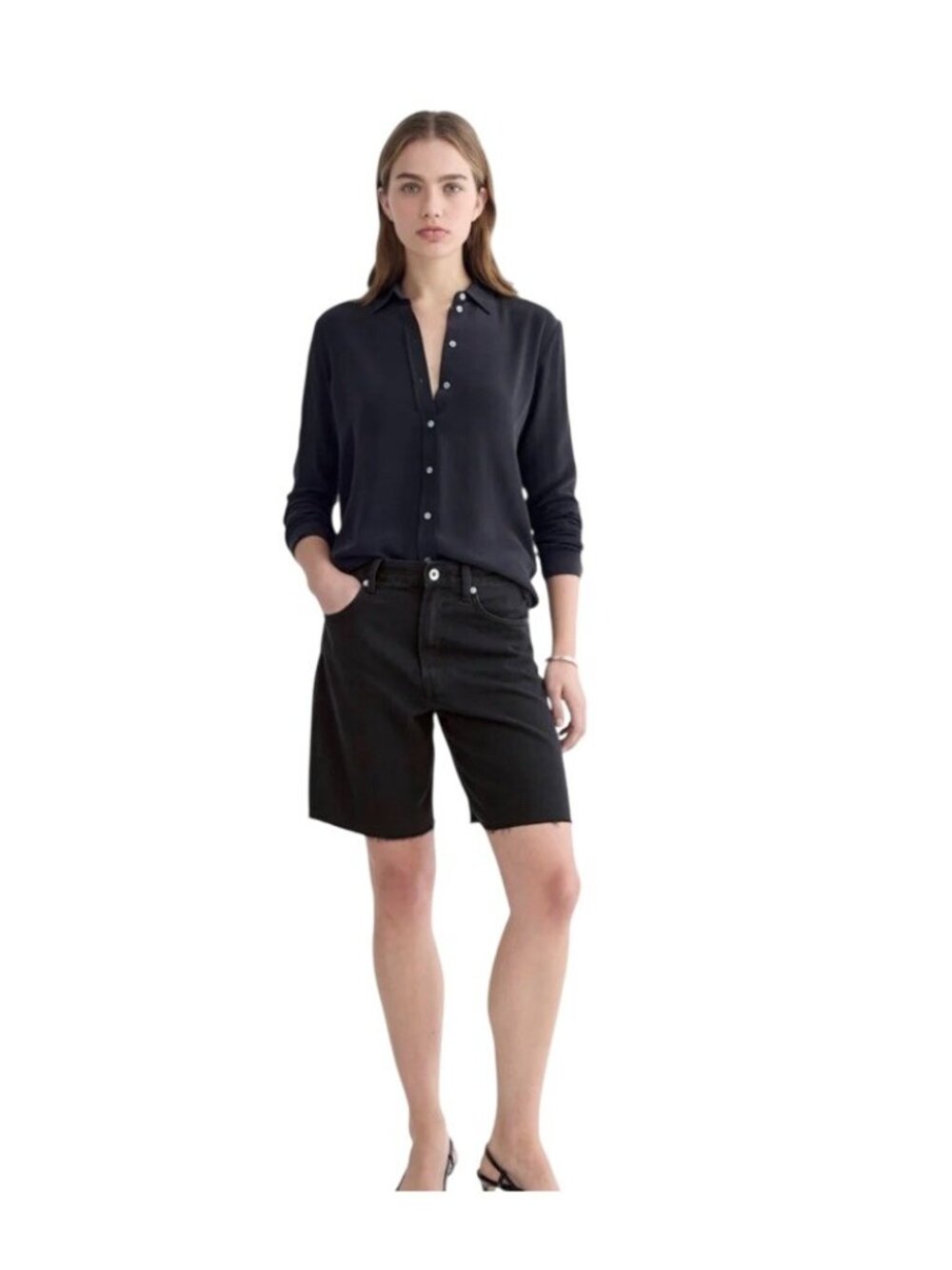 Everlane Woman's  The OG Baggy Denim Jean Short Women’s 26R Black High Rise 8” - Picture 2 of 12